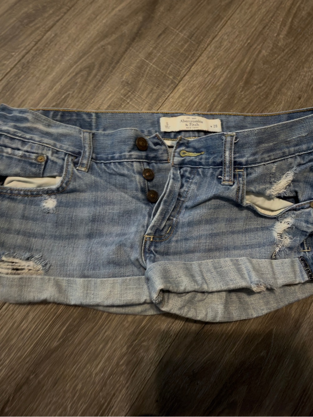 Abercrombie & Fitch Light Blue Distressed Rolled-Hem Denim Shorts